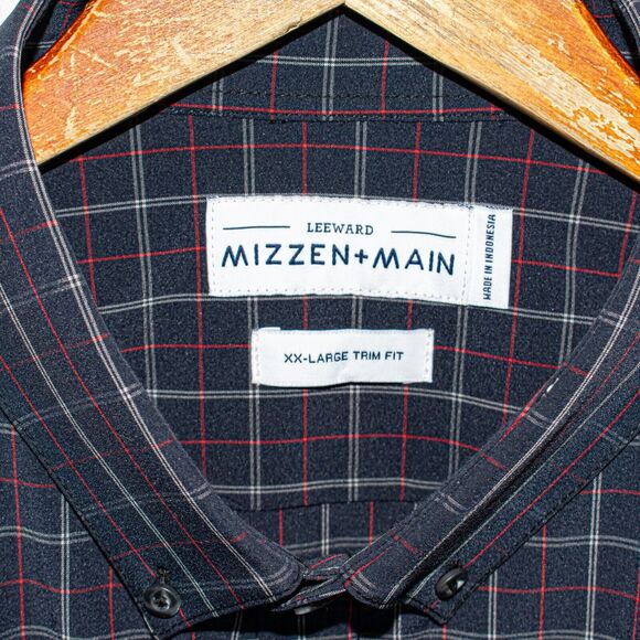 MIZZEN + MAIN Men's Trim Fit Button Down Shirt Navy Grid Check Size 2XL - Picture 3 of 7